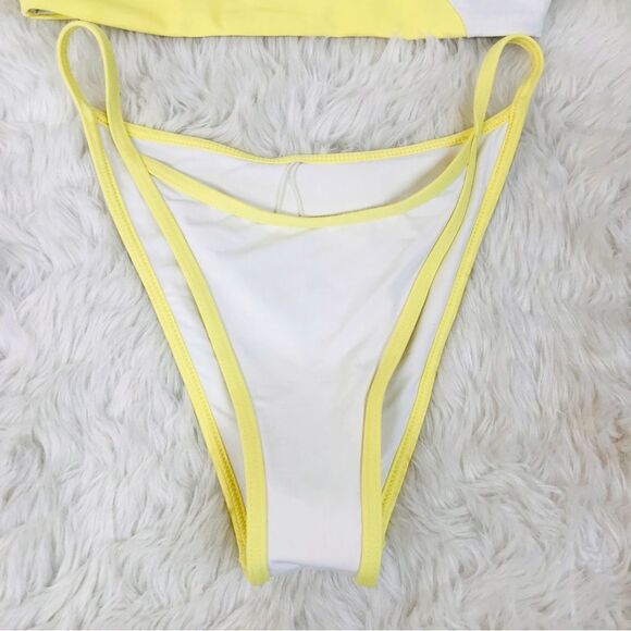 L*SPACE Ari Bikini Top Tommy String Bikini Bottom White Yellow XS Small New - Picture 7 of 10